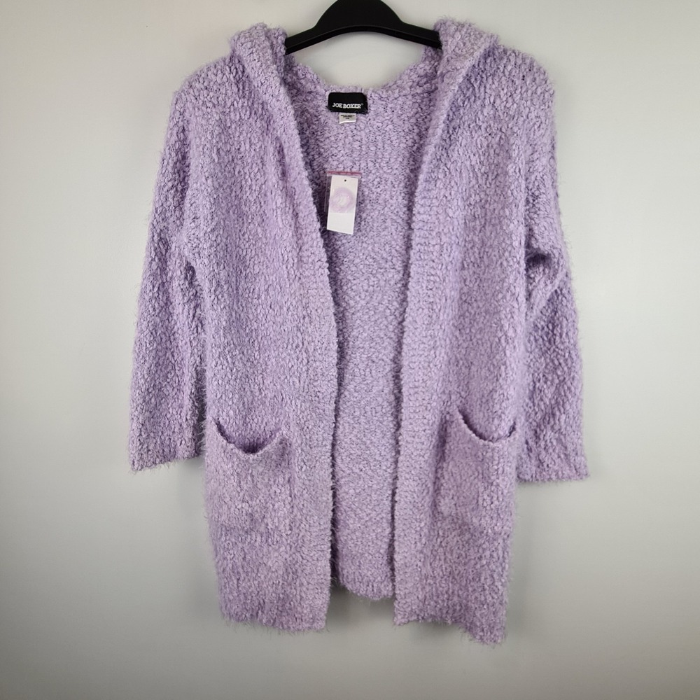 Joe Boxer Juniors Fleece Eyelash Cardigan Hoodie Large Lilac Lavender NWT Pocket